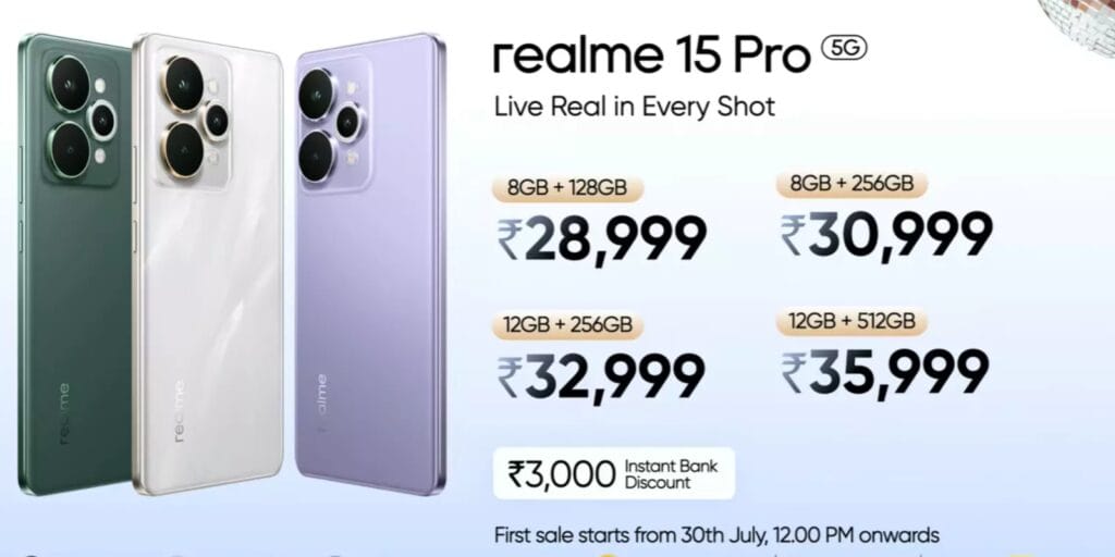 "Realme 15 Pro Price in India 2025 – नया AI Party Phone, आकर्षक डिजाइन और प्रीमियम फीचर्स के साथ ₹24,999 से शुरू"


